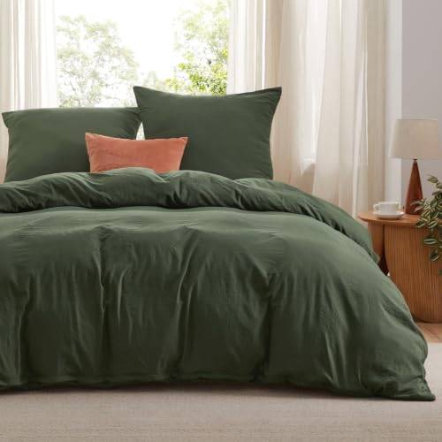 BEDSURE Bettwäsche 200x200 3teilig Baumwollähnlich - Olivgrün, 2 Kissen