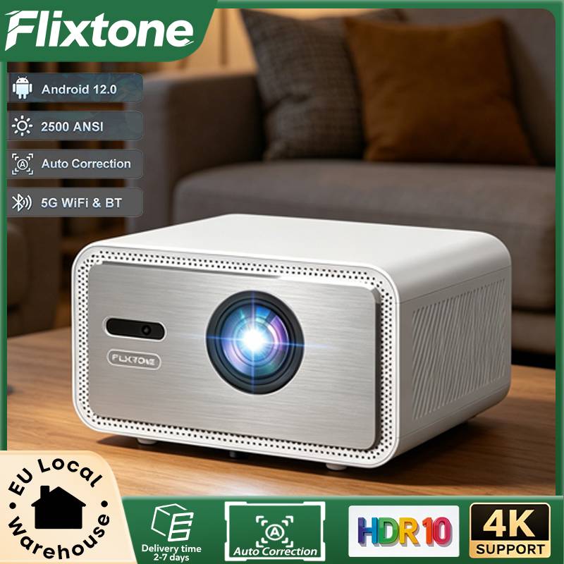 Flixtone D9W Mini HDR10 Projectors 2500 ANSI Full HD 1080P 4K Beam Projectors Family Gatherings Outdoor Cinema-level Projector Support Red And Blue 3D WiFi Android Game Beamer
