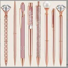 TEMU 8pcs Rose Golden Ballpoint Pen Set, Liquid Sand Glitter Pens With Metal For Girls – Perfect Gift Idea: Parties, Weddings & Office Desk Supplies (black Ink)