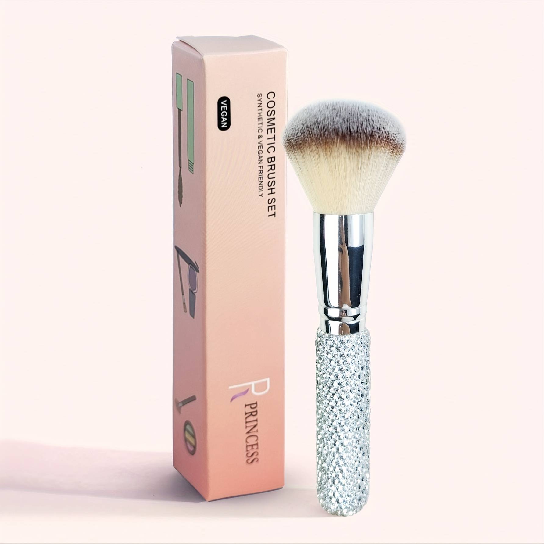 TEMU Rose Princess Luxury Foundation Brush - Dome-shaped Brush , Multi-functional Powder/contour Brush, Handle, Smooth And Makeup Application, Soft Synthetic Bristles, Portable Travel Size