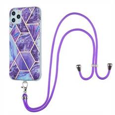 2.0mm IMD TPU Phone Cover Splicing Marble Pattern + Lanyard Electroplating Case for iPhone 11 Pro Max