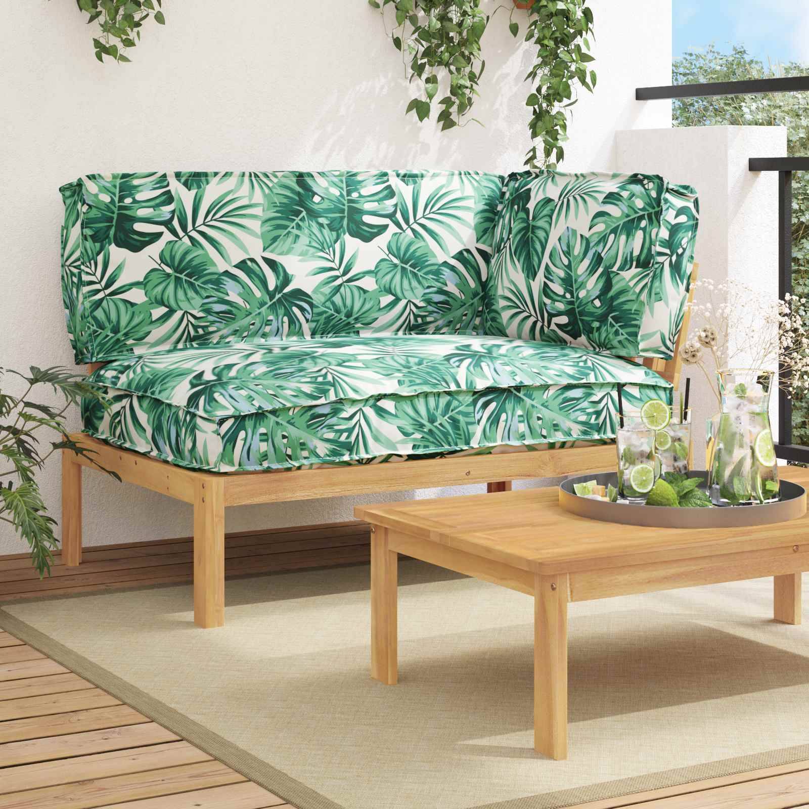 vidaXL Soffset Löv Bladmönster 133 x 92 x 69 cm Massivt Akaciaträ
