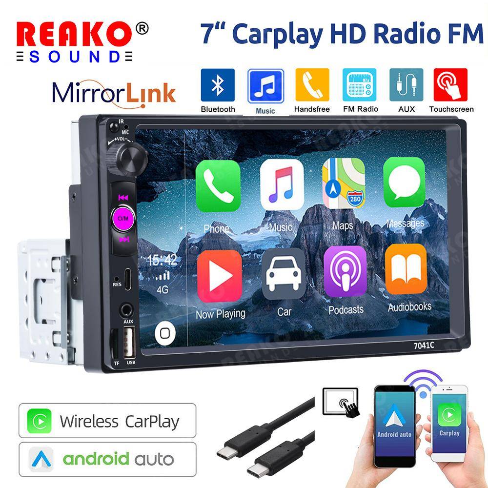Trådlös Trådbunden Android Auto CarPlay MP5-spelare enkel 1 Din 7 Tum Bilradio med Backkamera Bluetooth Stereo