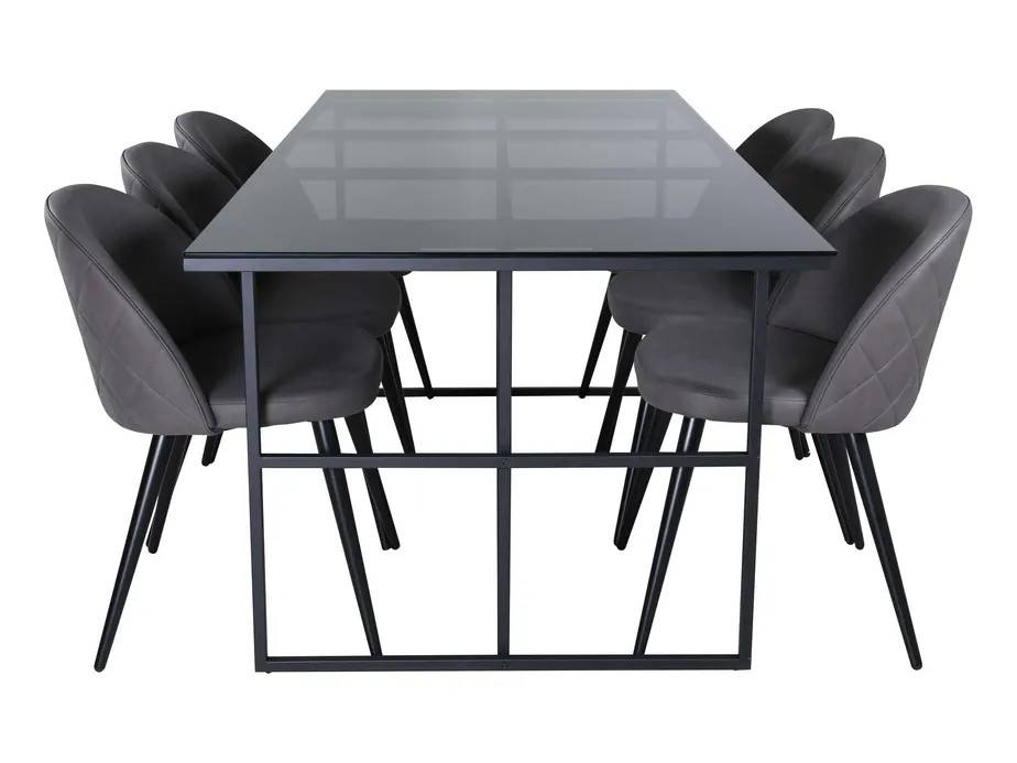 Venture Design Leif & Velvet matgrupp Grå/svart 6 stolar & bord 200 x 90 cm