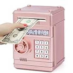 Highttoy Sparbössor för Barn 3-12 år, Elektroniskt Sparbössa med Kod ATM Sparbank Kassaskåp Kontanter Mynt Spargris för Barn Födelsedagspresent för Pojkar Flickor Roséguld