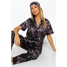 Satin Galaxy Print PJ Shirt - navy - 34