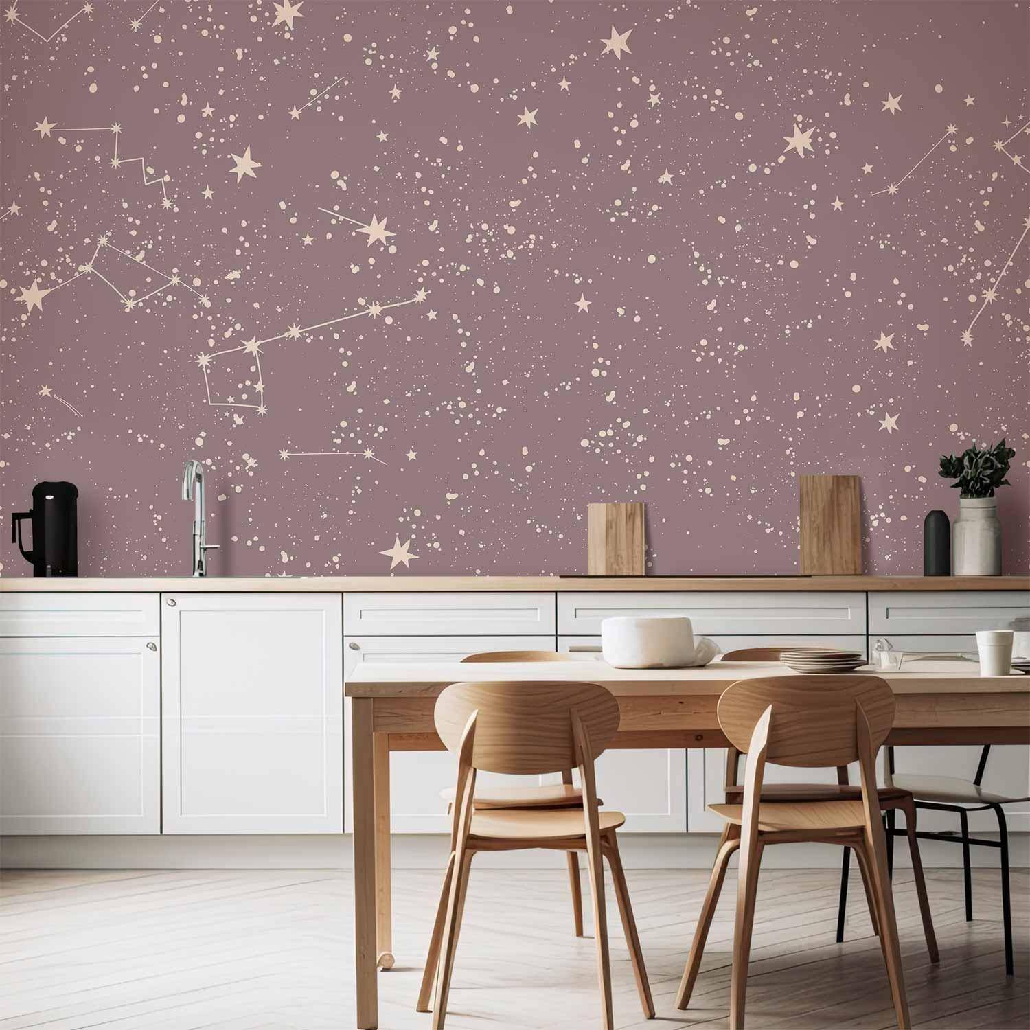 Fototapet Night Sky - stjernehimmel med kunstneriske stjernebilleder i pastelfarver - 400 x 280 cm - Vandtæt
