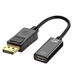 DisplayPort till 4K HDMI-adapter, enkelriktad adapter DP 1.2 hane till HDMI 1.4 hona, DP till HDMI-omvandlare, kompatibel med Dell HP TV-projektor PC och mer