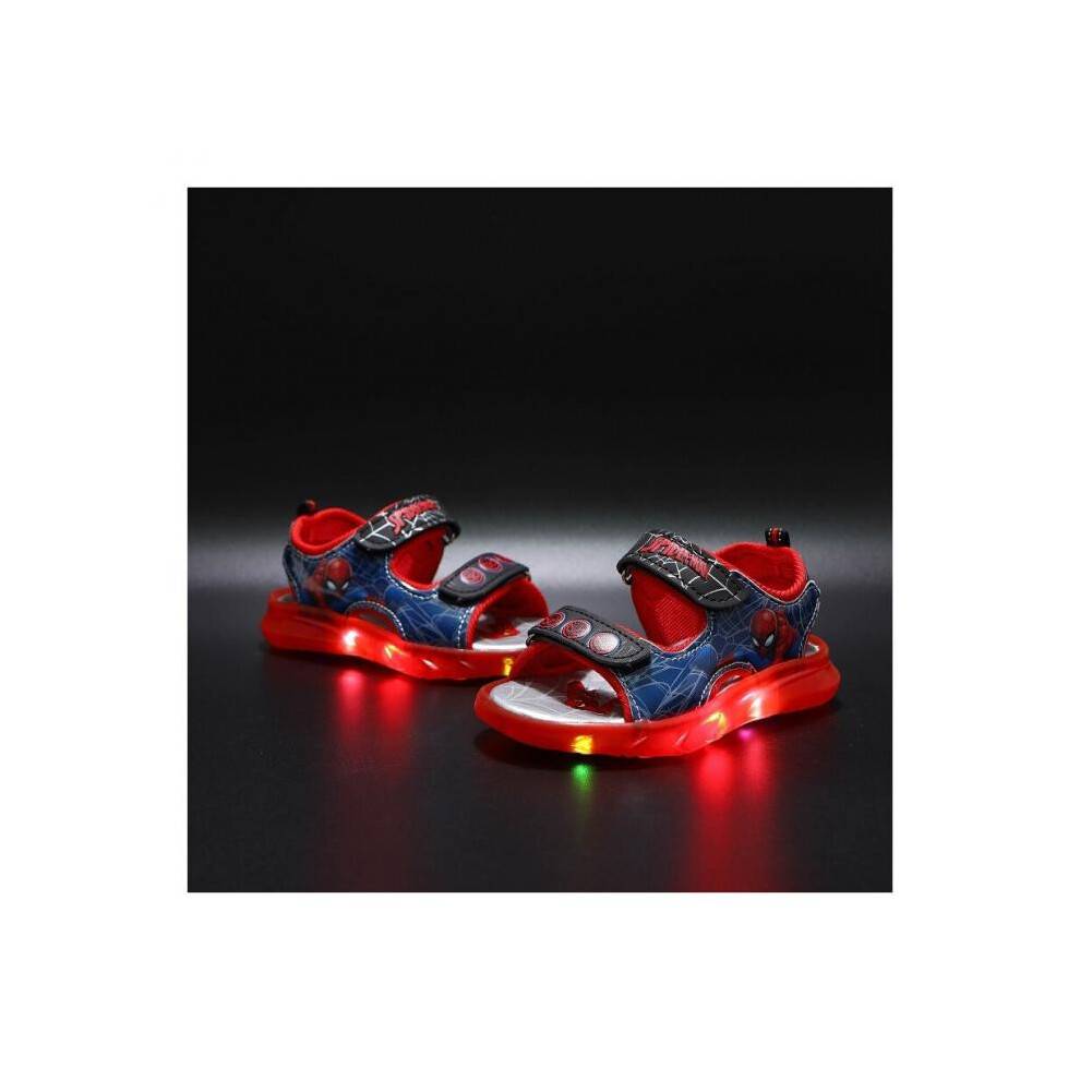 (Blue, UK7.5 Infant) (UK7 Infant, Red) Summer Boys Spider-Man LED Light Up Shoes Luminous Flashing Beach Sandals Size