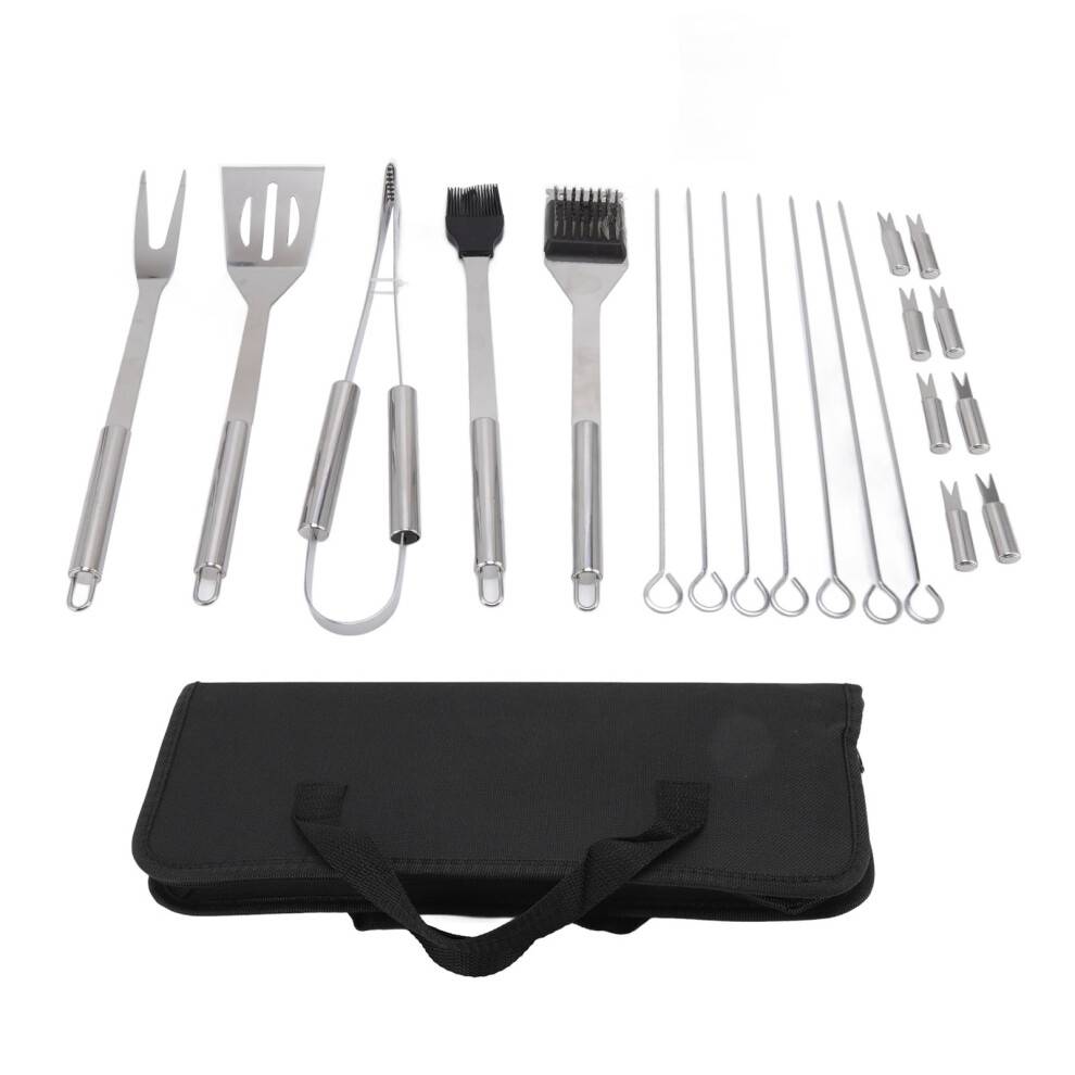 Bærbart grillsæt, grillredskaber i rustfrit stål til udendørs eventyr, komplet grillsæt med varmebestandige ergonomiske håndtag til picnic.