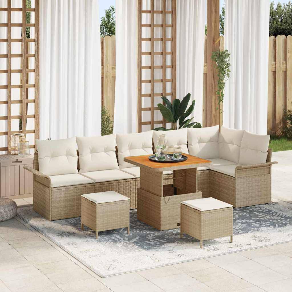 vidaXL Trädgårdsoffset med kudde med kudde 9 pcs Beige och gräddfärgad