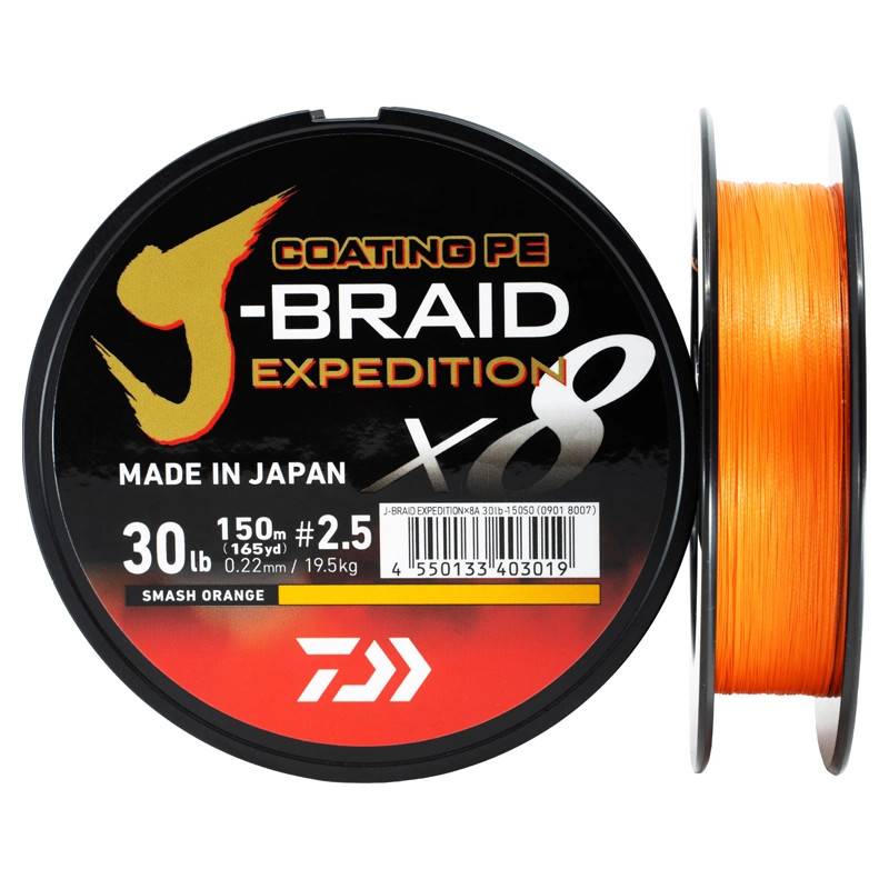 DAIWA J-BRAID EXPEDITION X8 SMASH ORANGE 150METER 0,10mm-6,9kg