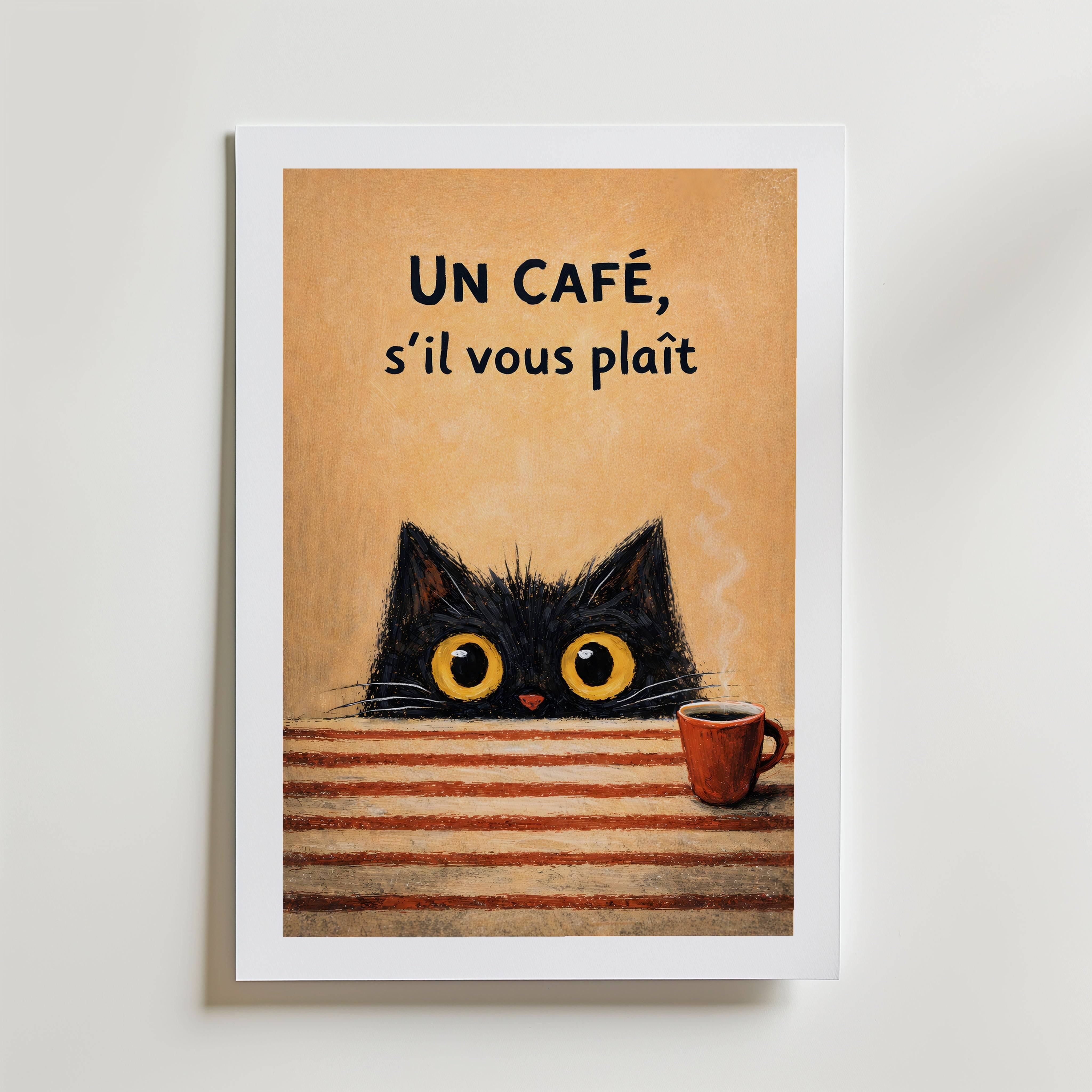Un Caf�, Sil Vous Pla�t Poster - Fine Art Poster 100x140 cm Med passepartout