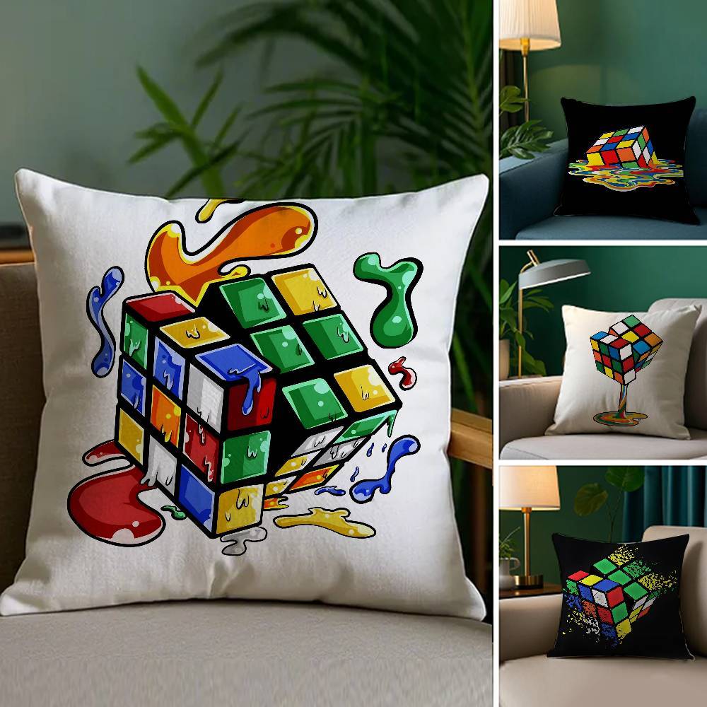 Hem Personlighetsvisning Rubiks Kub Kuddfodral Tryckt Borstad Fleece Kudde Babyskinns-känsla Miljövänlig Sublimering yellow