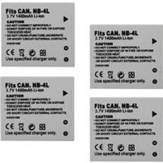 Nb -4l nb4l batteri f&#xF6;r canon ixus 30 40 50 55 60 65 80 100 i20 110 115 120 130 is 117 220 225 230 255 batteriladdare 1400 mah - 4 batterier