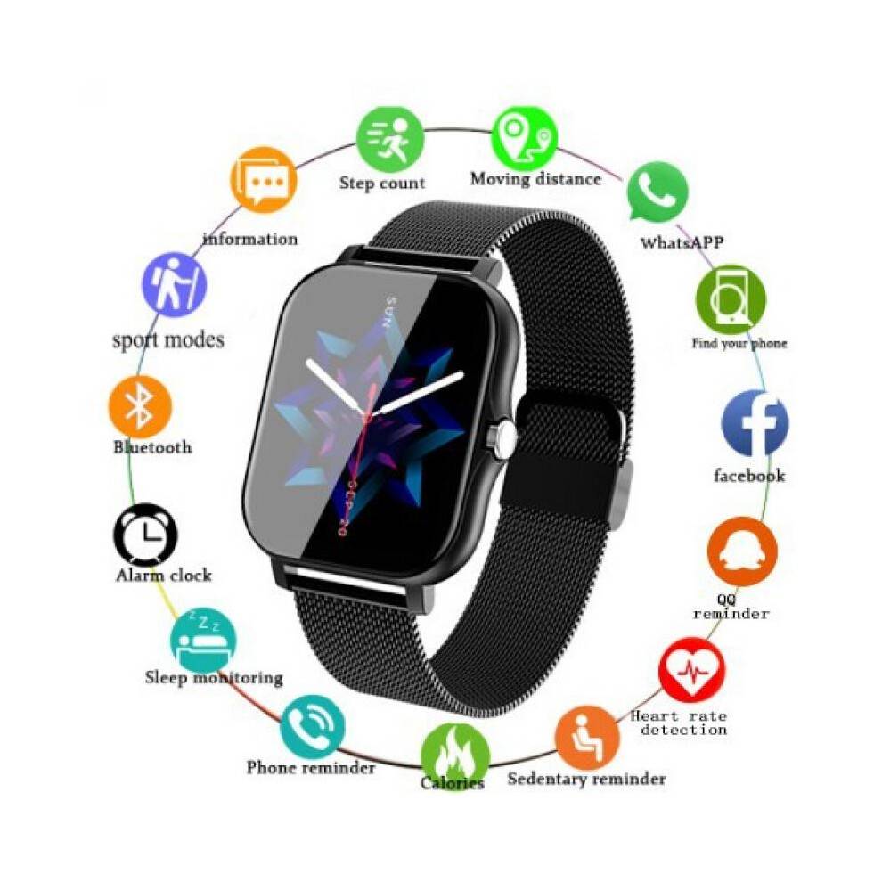 (Tape black) BANGWEI Smart Watch Multifunctional Bluetooth Blood Pressure Heart Rate Monitor Fitness Tracker Watch for Men Women Black