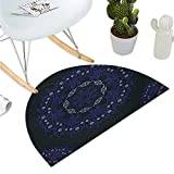 Halvmåne dörrmatta, mörkblå, halvcirkulär geometrisk rund mandala mosaikram, etnisk halvmåne dörrmatta, 40 x 60 cm, flerfärgad H 47 cm x D 70 cm färg09
