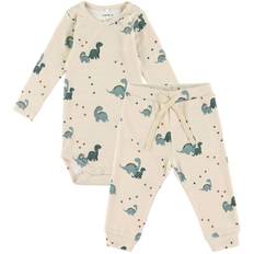 Name It Sæt - Bukser/Body l/æ - NbmNohr - Peyote Melange m. Dino - Name It - 1 år (80) - Body L/Æ