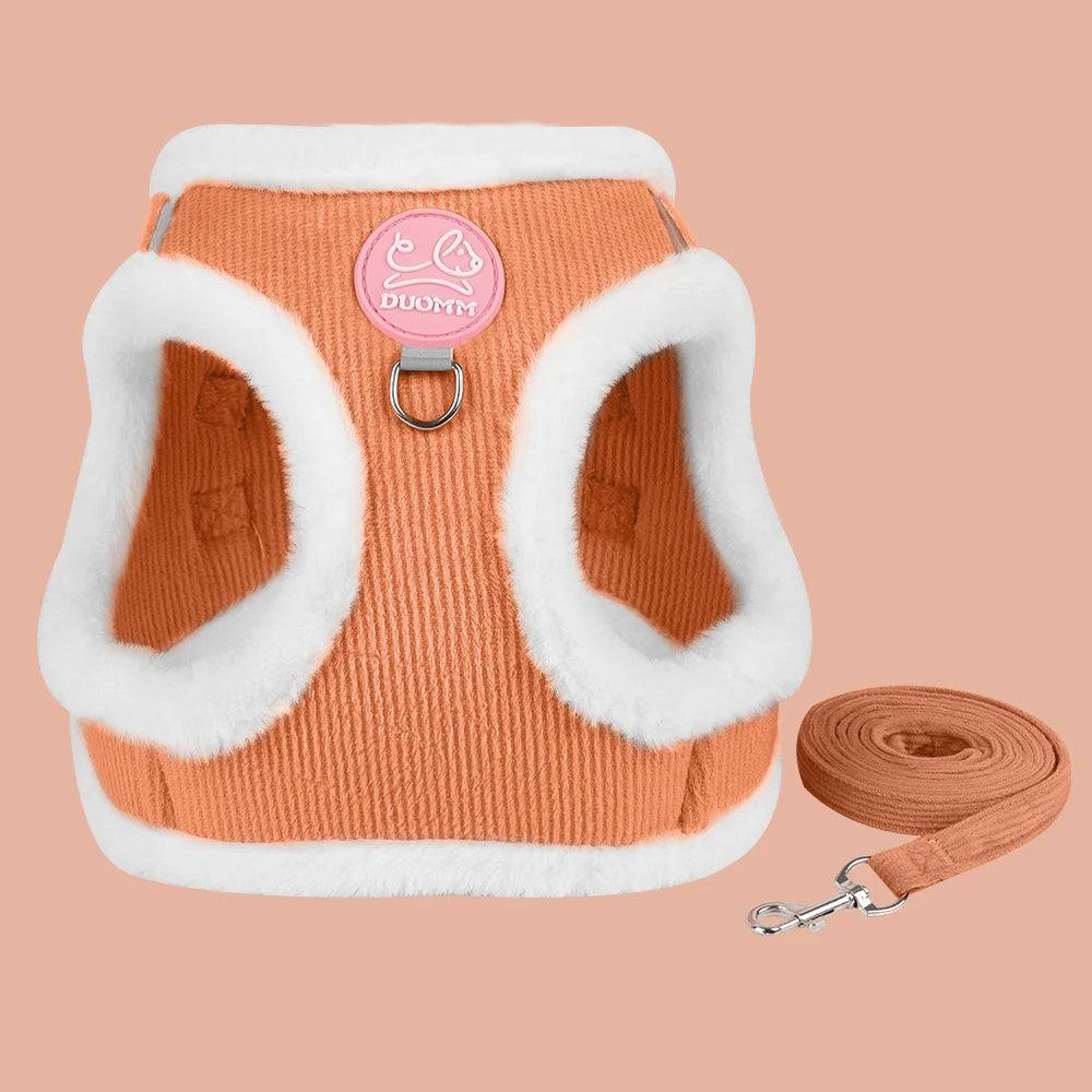 Rabbit Fur Harness & Leash Set for Cats & Small Dogs - Orange / S-suit 4-5.5kg / SPC (S-suit 4-5.5kg)