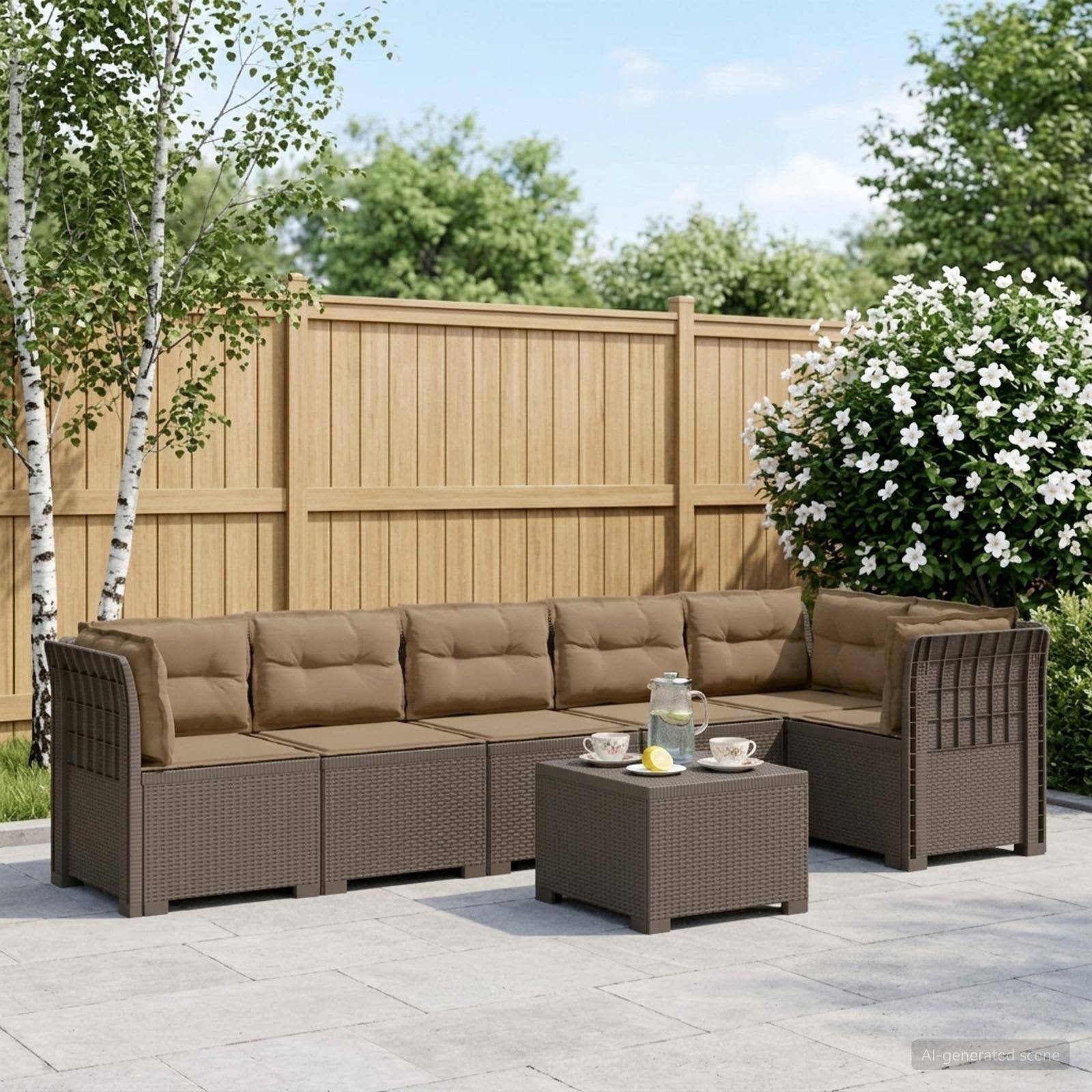 vidaXL 6-personers Have Sofa med Puder Rattan Look PP Lysegrå