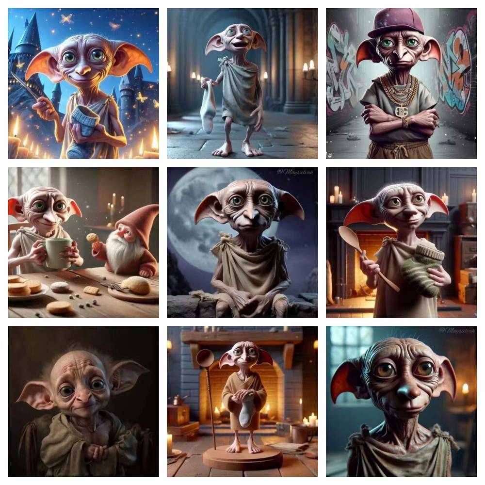 Harry Potter Dobby 5D DIY Diamantmålning Kit Tecknad Korsstygn Pyssling Handgjord Mosaikkonst Heminredning Gåvor