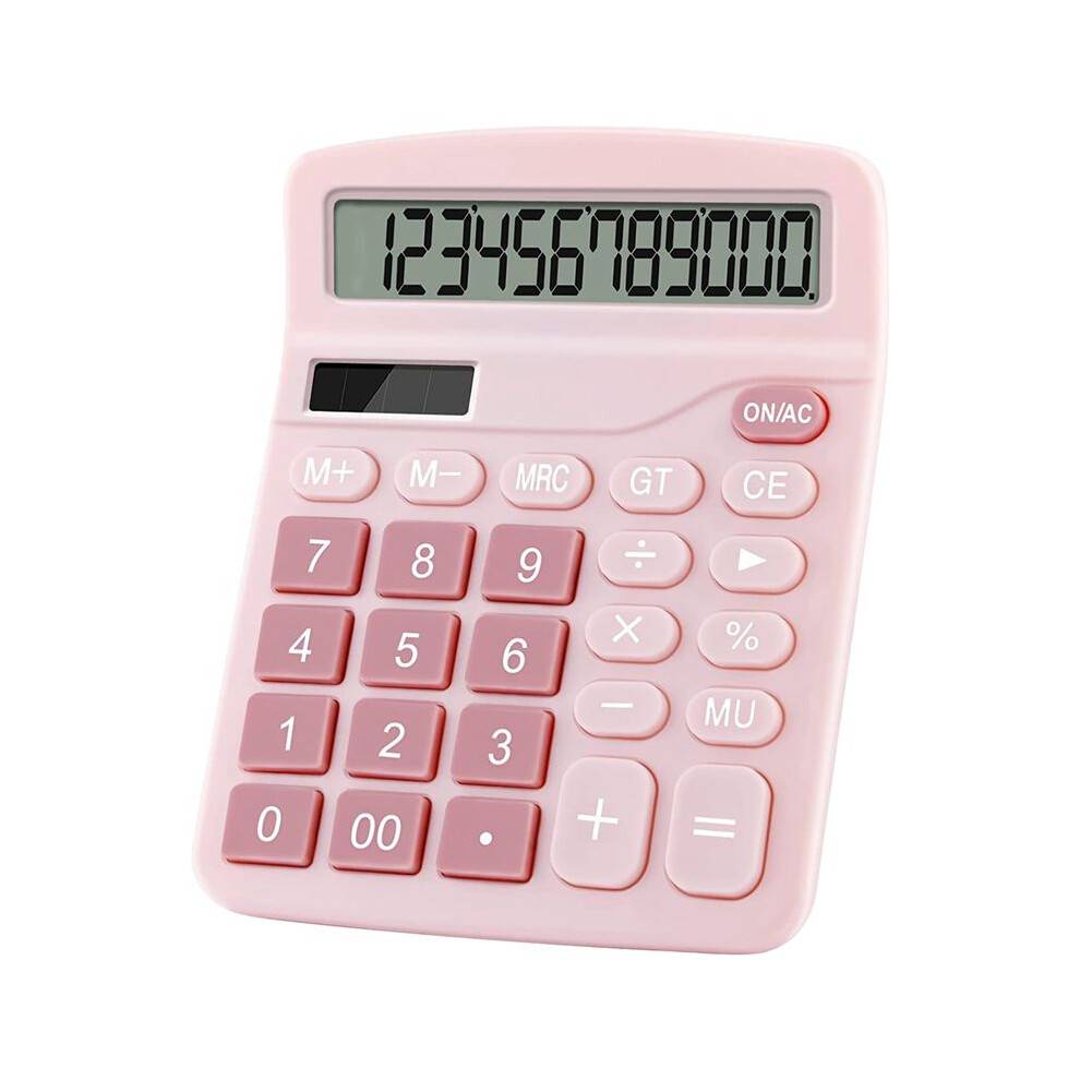 12-Siffrig Elektronisk Kalkylator Solkalkylator Dual Power MiniräKnare Office Financial Basic SkrivbordsräKnare-Rosa