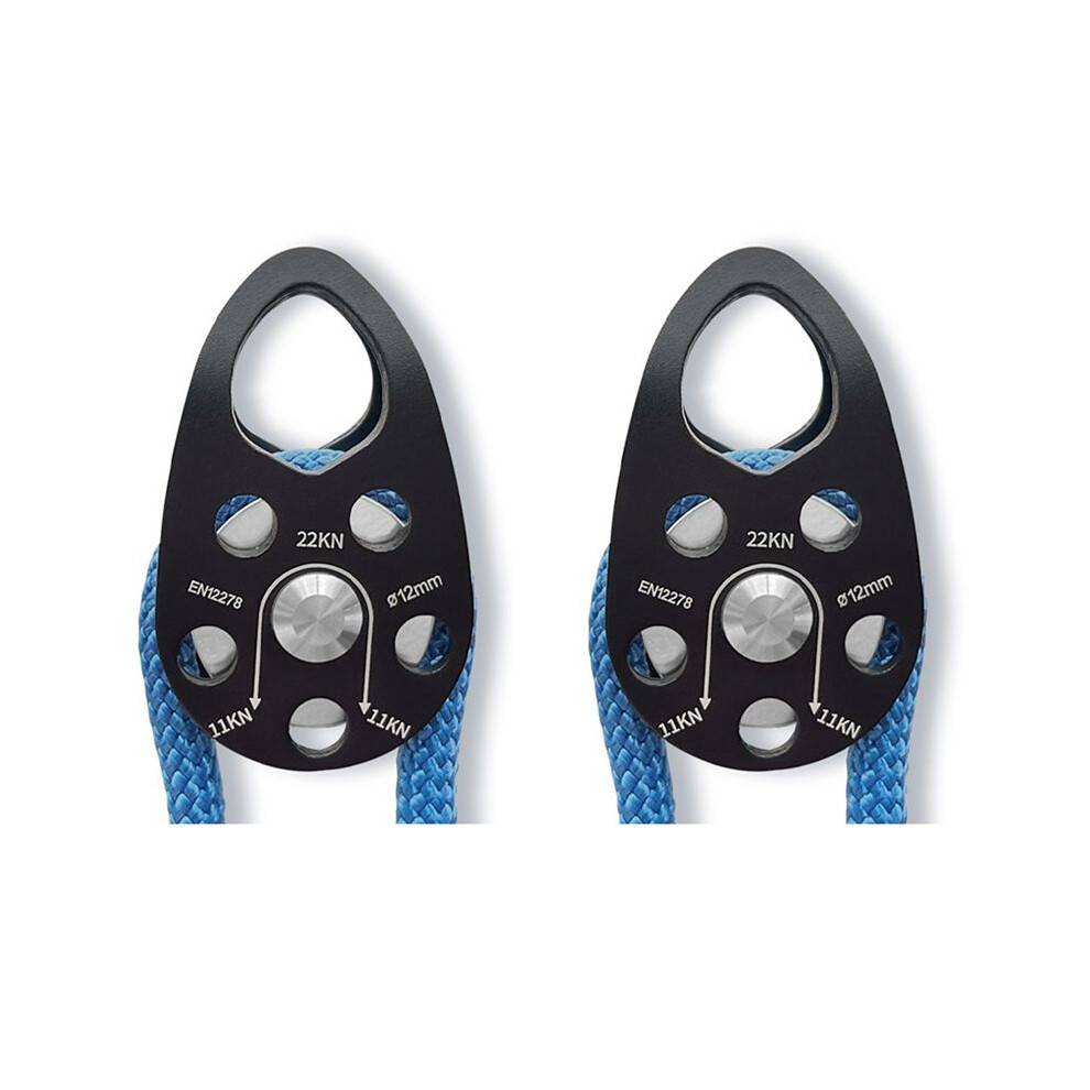 2X Rock Climbing Pulley Aluminum Alloy 22KN Light-Weight Portable Heavy Duty Single Fixed Swing Pulley Black