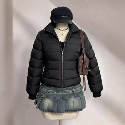 Vinterjacka för tonårstjejer, höst, lång ärm, bekväm, lös, vardagsbruk, utomhus, streetwear junior baggy, jacka, varm, svart (14Y,13Y,16Y,15Y)