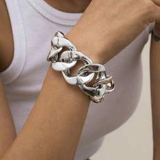 1 st. Punk Överdrivet Ihåligt Geometriskt Metallarmband, Tjock Kedja - ljust silver (En-Storlek)