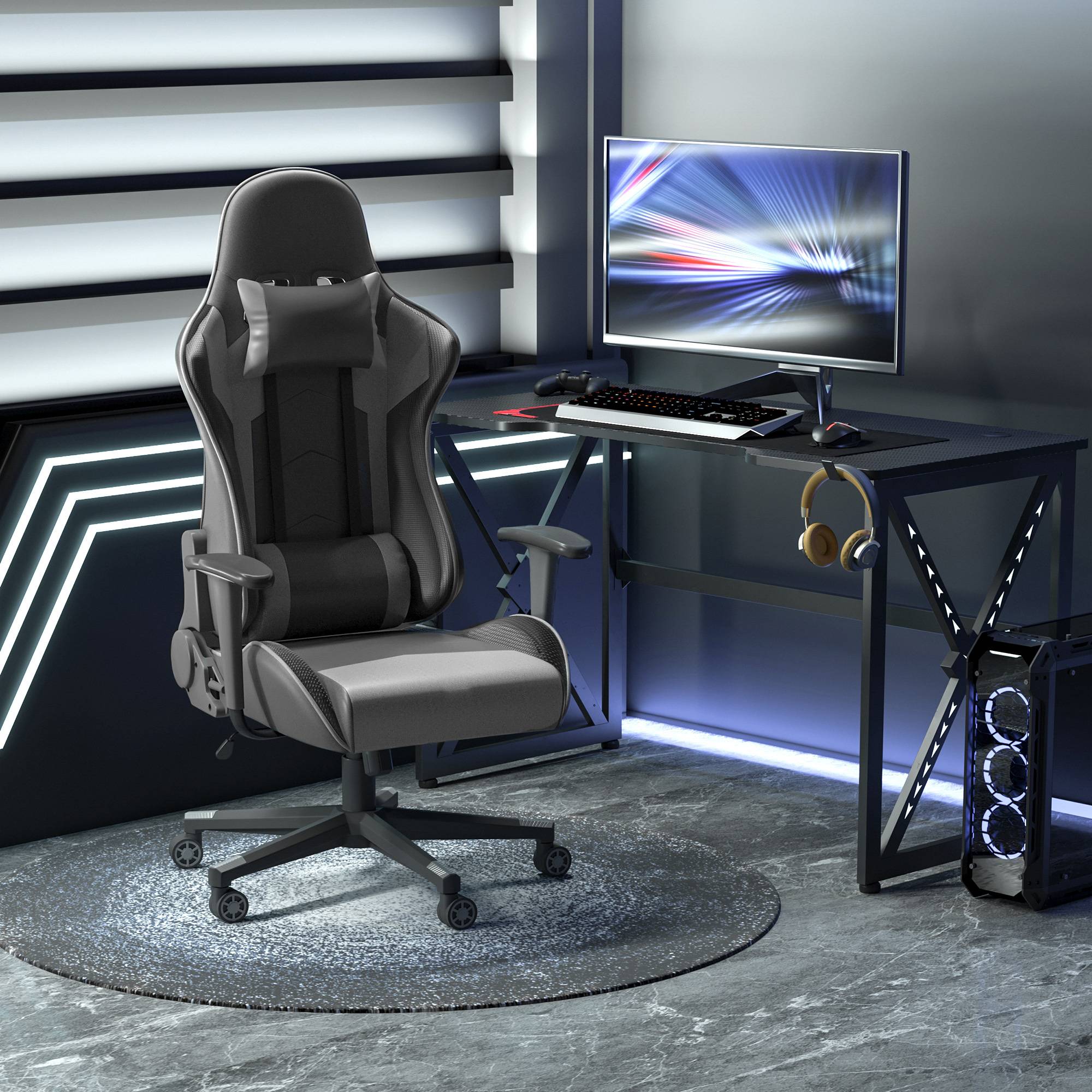 Ergonomisk kontorstol gamingstol drejestol lavet af kunstlæder og skum sort 67,5x74x126-136cm til komfortabelt arbejde og gaming.