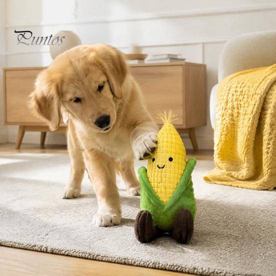 Cute Cartoon Dog Toys Plush Corn Toy, Squeaky Stuffed Chew Pet to Reduce Anxiety Soft Puppy Teething Toy for Small Medium Dogs Durable Fetch