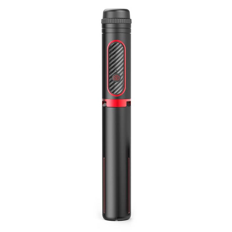 3 in 1 trådlös bluetooth selfie-stick vibrationsdämpande handhållen gimbalstabilisator med fjärrkontroll för android ios-stabilisator - Svart röd
