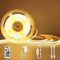 Airand COB-LED-list med fjärrkontroll, varmvit LED-list på 5 m, 24 V dimbart ljusband, med självhäftande tejp, indirekt belysning, ljuslist för TV-bakgrund, underbyggd belysning för skåp, kök