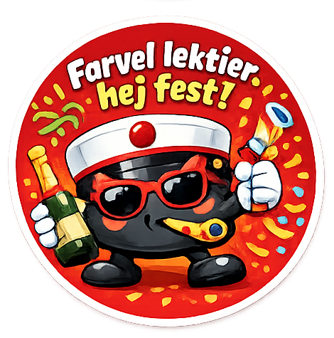 🎓 Farvel lektier – hej fest! – Studenter Sukkerprint - 8 cm - 6 stk.
