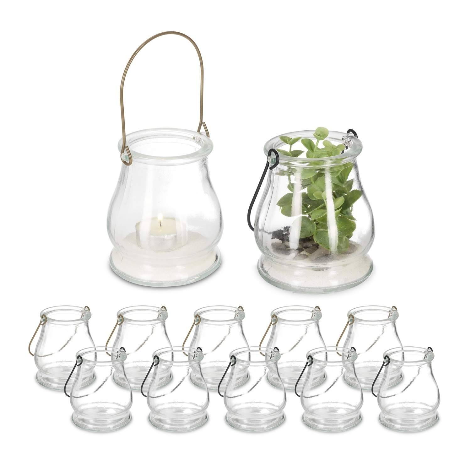 Glaslyktor set – guld/svart, runda hängande ljusstakar