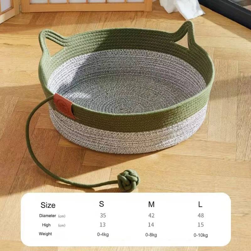 Hand-Woven Rattan Cat Bed – Summer Cooling - Green / M (M)