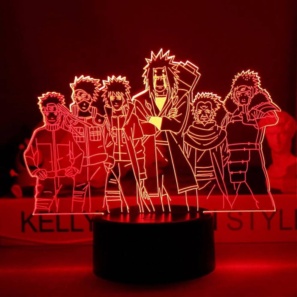 Anime 3D-lampa, Team Figure, Anime 3D Night Light för barn, fans, dekoration, rum, sovrum (svart bas, Narutoed)