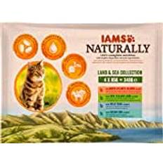 IAMS Naturally kattmat våt i sås – högkvalitativt våtfoder med kött och fisk för vuxna katter, Land & Sea Collection 2, 4 x 85 g