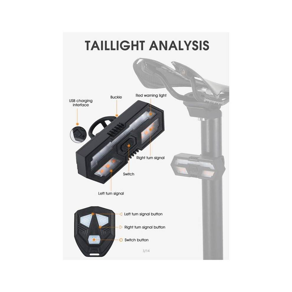 2X Bicycle Wireless Remote Control Turn Signal Bicycle LED Tail Light