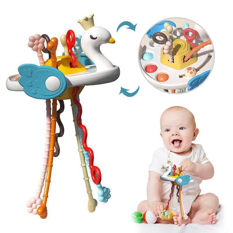 Montessori Aktivitetsleksaker Baby Leksaker 1 2 3 År Utveckling Silikon Bitringar Dra Snöre Sensoriska Leksaker För Bebisar 6 12 Månader Gåva