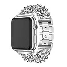 Kompatibel med Apple Watch SE 44 mm armband rostfritt stål dam, bling, metall, klockarmband justerbart ersättningsarmband för iWatch 42 mm 44 mm 45 mm 46 mm Ultra 1/2 49 mm Series