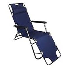 Reclining Sun Loungers In Garden Outdoors Summer Folding Beach Chair Sun Loungers Outdoor Folding Recliner Portable Back Fishing Chair (Navy Blue 153cm)