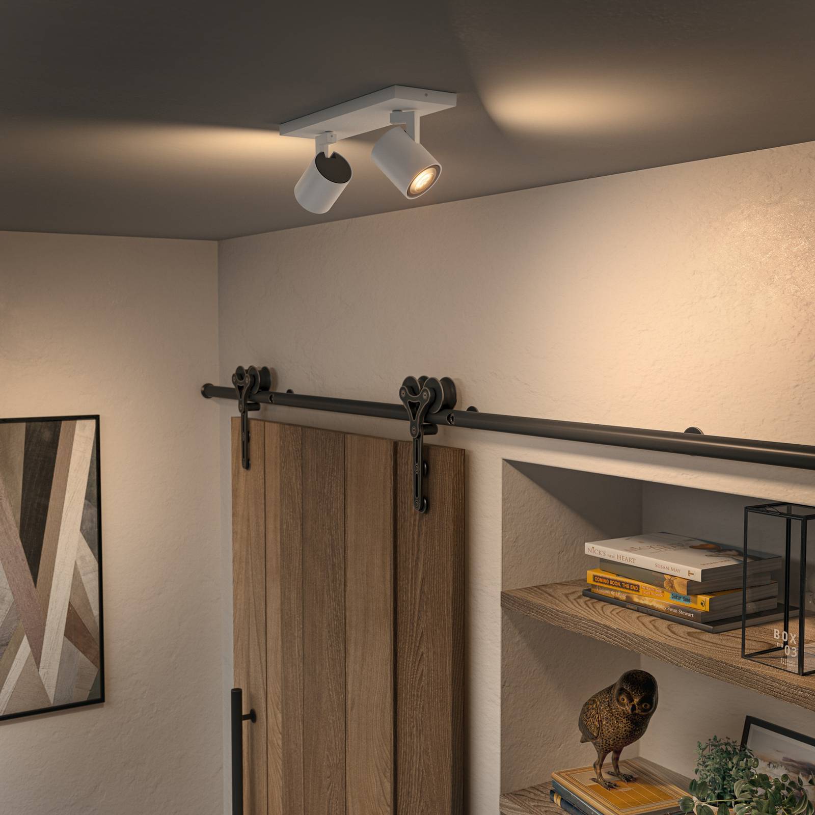 Philips Hue LED-spot runner, 2 lampor, dimmer, vit Runner, dimbar, Vitt / opal, Vardagsrum / matsal, Aluminium / grå / zink, Modern, Smarta hem spotlights