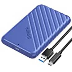 ORICO 2,5 tum, USB-C, hårddiskhölje, USB, 3.1 andra generationen, till SATA III, fodral till extern hårddisk för SSD HDD 9.5 7 mm, utan verktyg, med UASP, blå (25PW1-C3)