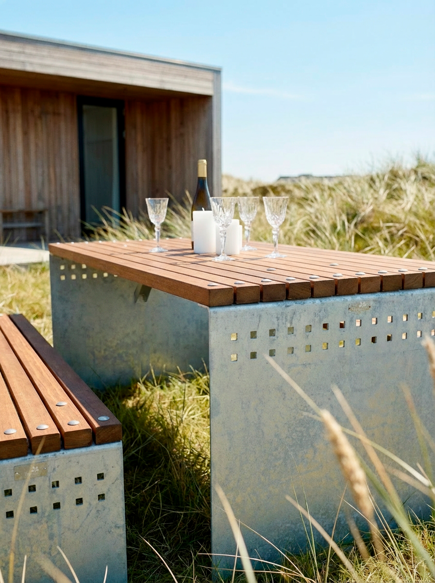 Eksklusiv bord-bænkesæt m. Bambus - Corten stål / Espresso