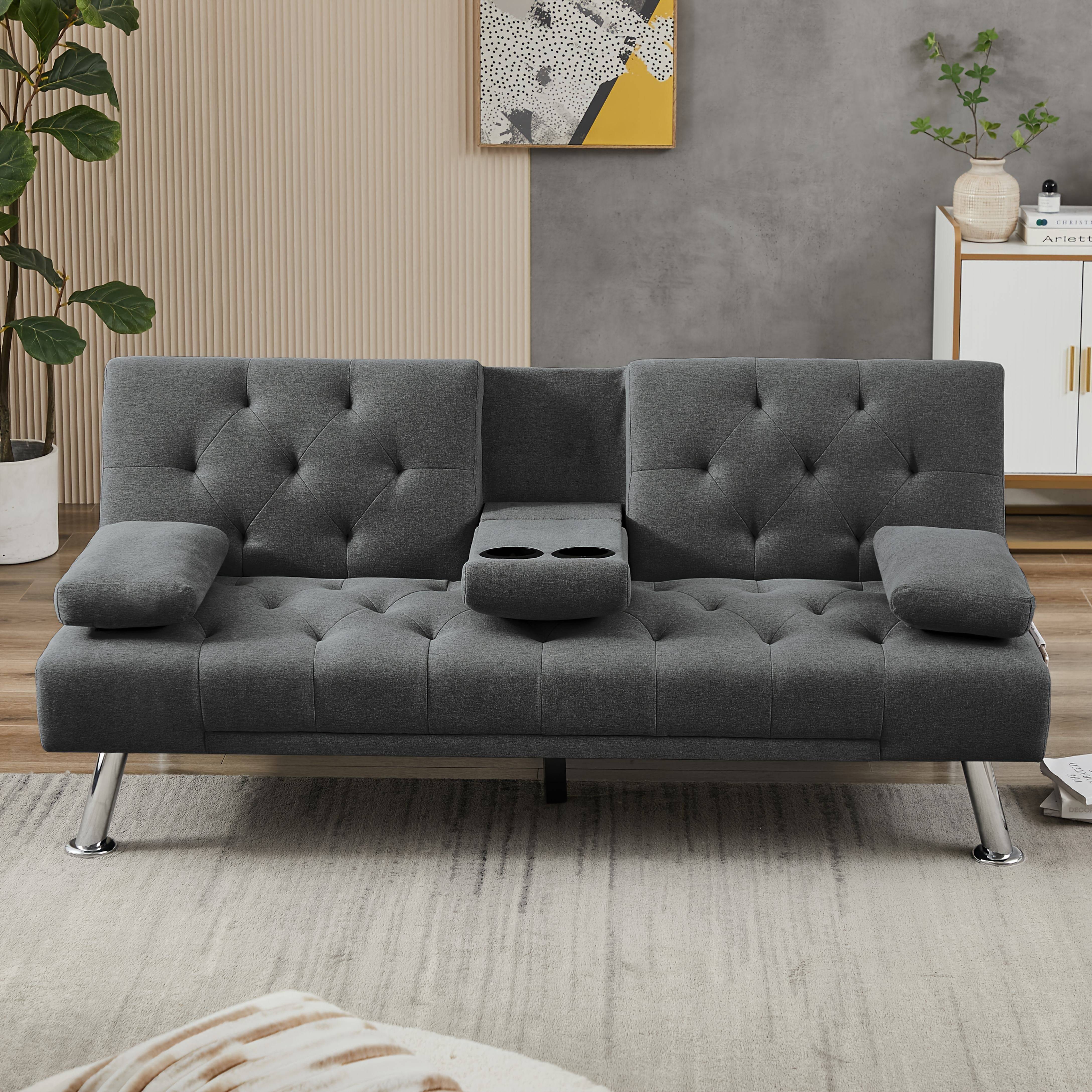 Futon Sofa Bed, Convertible Couch Bed Loveseat, Modern Futon Recliner Sleeper, Small Lazy Futon - Deep Gray