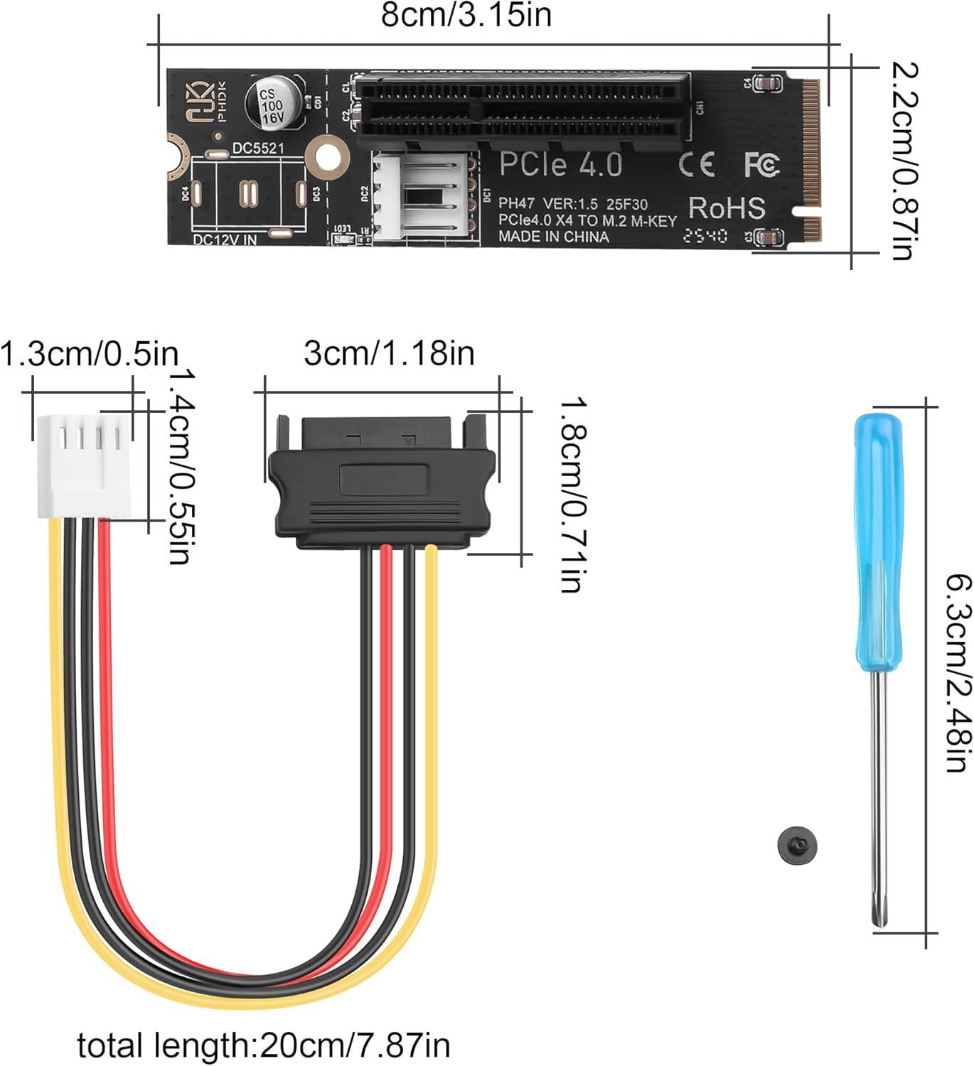 PCIe 4.0 X4 Slot Expander - M.2 NGFF to PCI-Express Adapter for Motherboards with Limited PCIe Slots, SATA 15Pin Power