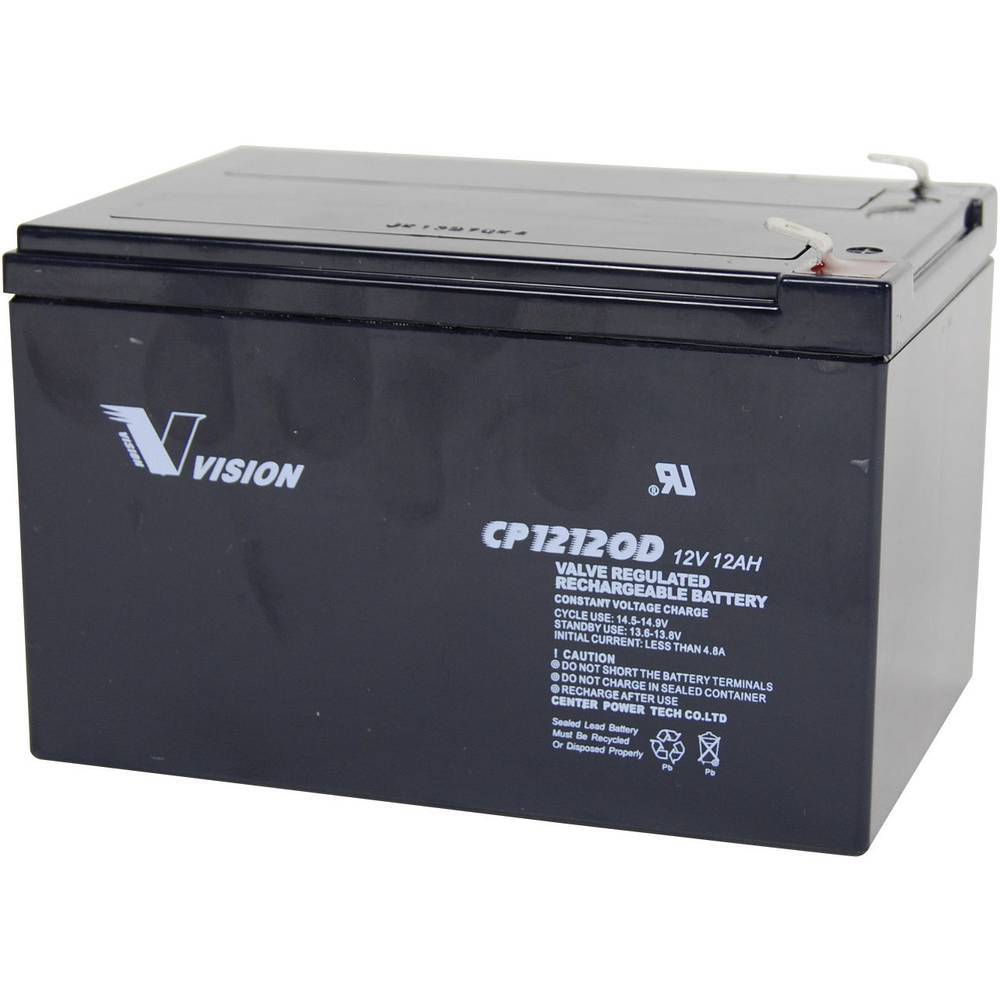 Vision Akkus CP12120D Blybatteri 12 V 12 Ah Bly AGM (B x H x D) 151 x 101 x 98 mm Stickkontakt 6.35 mm Underhållsfri, Urladdningssäkra