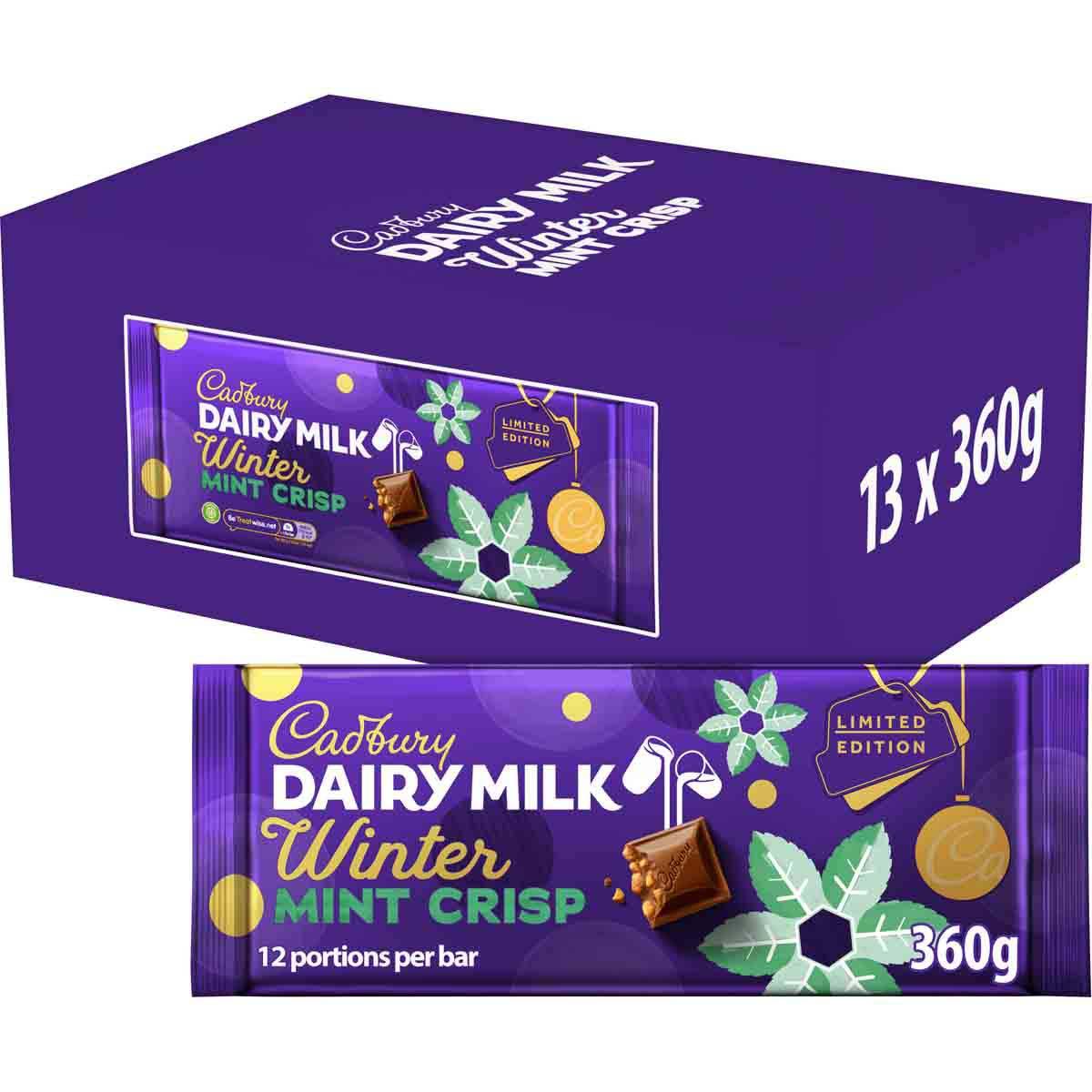 Cadbury Dairy Milk Christmas Mint Crisp Chocolate Bar 360g (Box of 13)