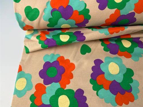 French terry - blomster i fine farver med glitter